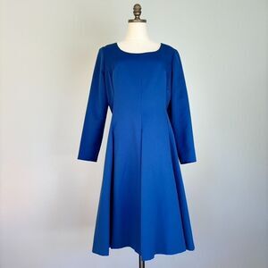 1960s Coco California Dress Women 12 Blue Long Sleeve A Line Paneled Waist Knee